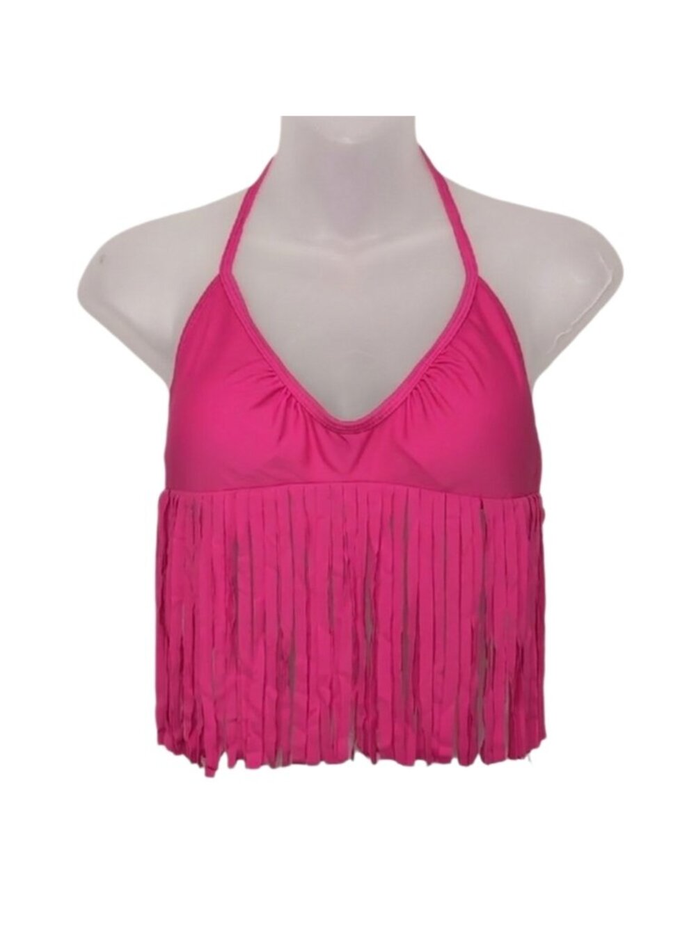 💠 Apollo Hot Pink Fringe Halter Bikini Top  Size Medium Boho Swimsuit